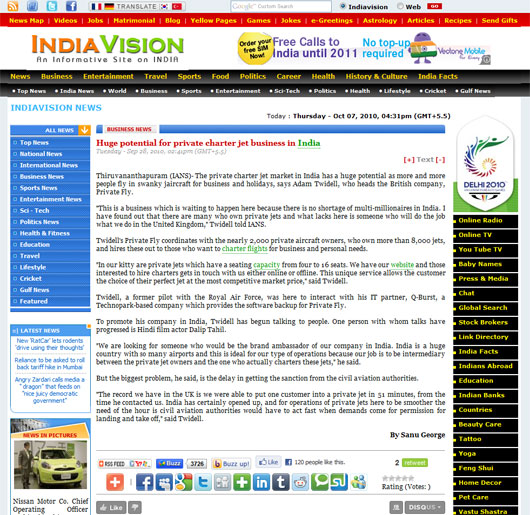 India Vision: PrivateFly Jets in India