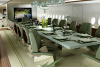 dinner table on board private jet