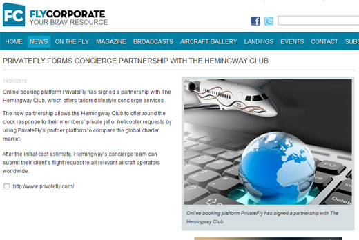 PrivateFly has signed a partnership with The Hemingway Club