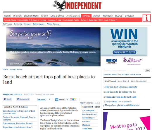 The Independent Barra Beach Airport tops PrivateFly poll