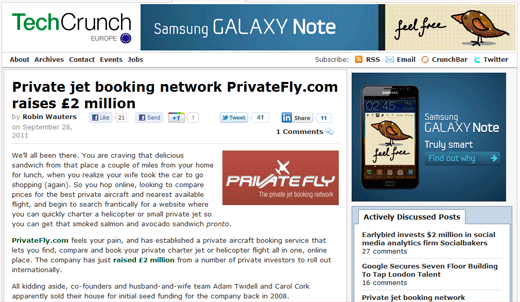 TechCrunch private jet charter network